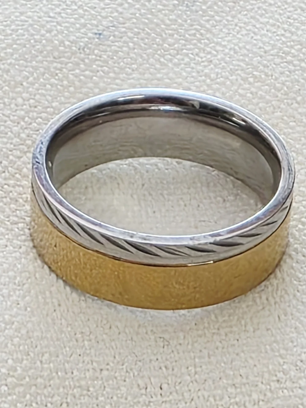 Vintage Two Tone Band Ring Minimalist Unisex Silver Gold Size 9
